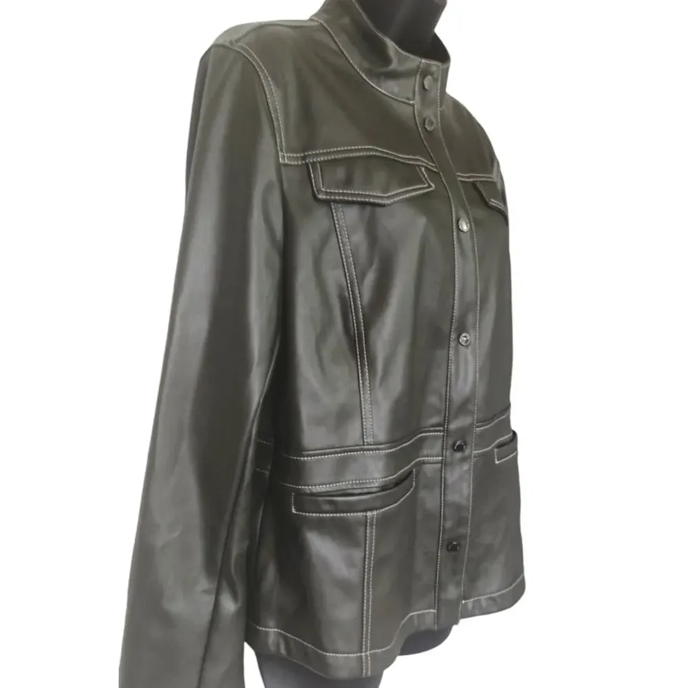 Sam Edelman Faux Leather Moto Jacket Charcoal Womens Size Large